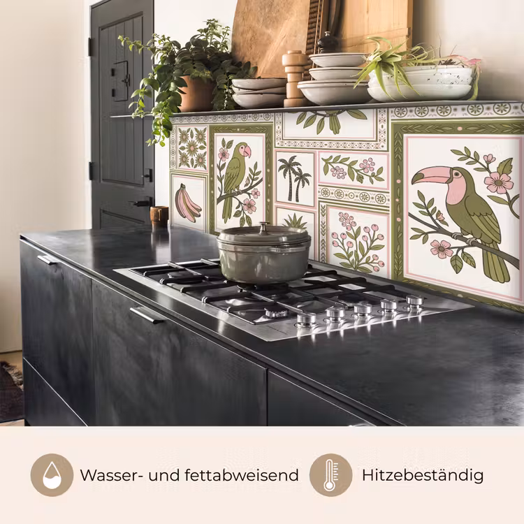 Vogel - Tropisch - Patroon - Decoratief - Groen keuken achterwand 2 middel -usp_DE