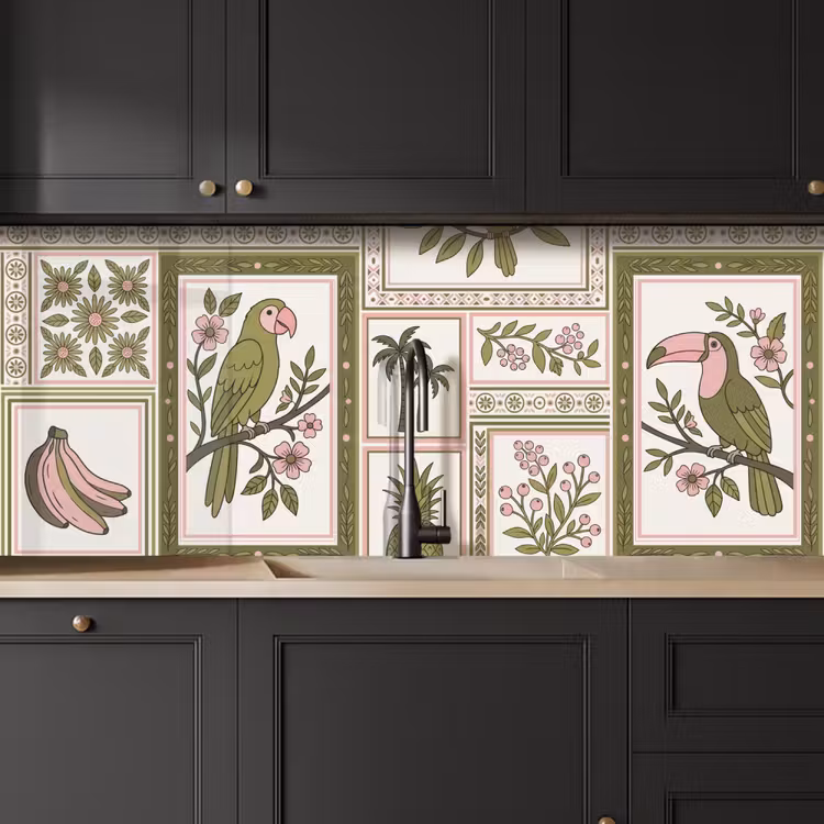 Vogel - Tropisch - Patroon - Decoratief - Groen keuken achterwand 2 middel -sfeer1