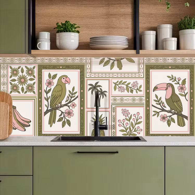 Vogel - Tropisch - Patroon - Decoratief - Groen keuken achterwand 2 middel -sfeer3