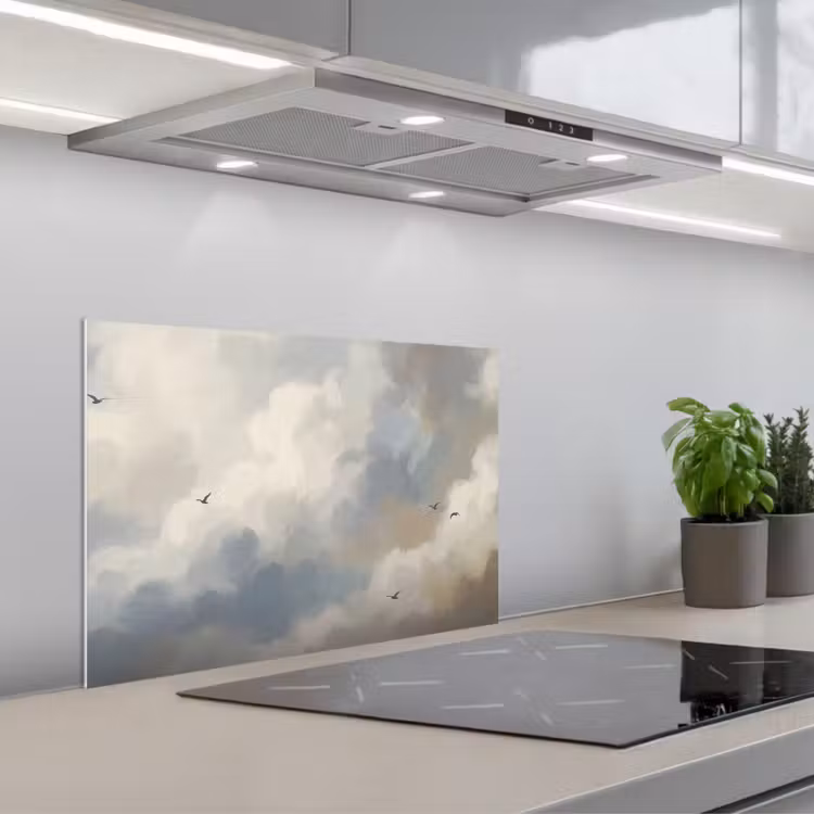 Vogel - Wolken - Natuur - Modern - Grijs keuken achterwand spatscherm klein -3d_schuin