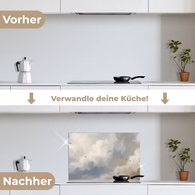 Vogel - Wolken - Natuur - Modern - Grijs keuken achterwand spatscherm klein -voor_na_DE