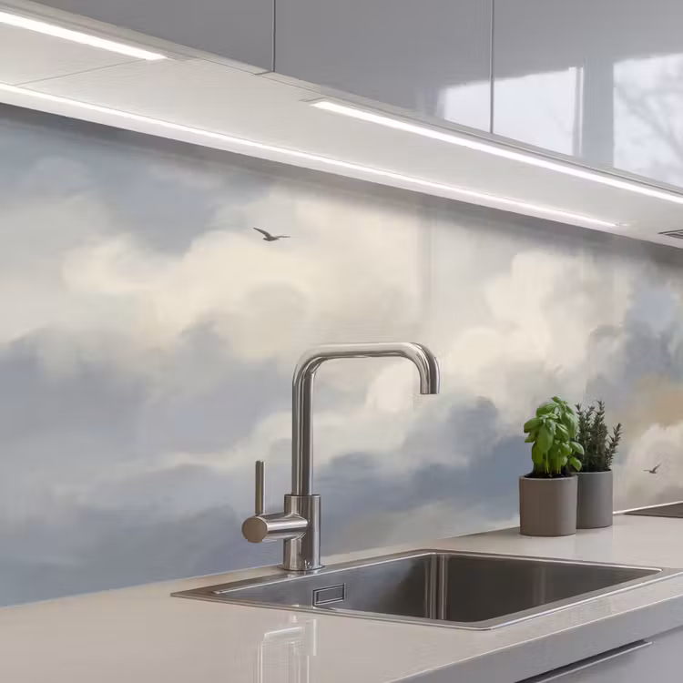 Vogel - Wolken - Natuur - Modern - Grijs keuken achterwand 2 middel -3d_schuin
