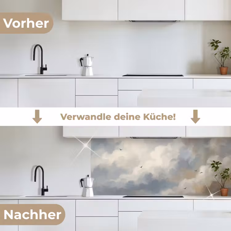 Vogel - Wolken - Natuur - Modern - Grijs keuken achterwand 2 middel -voor-na_DE