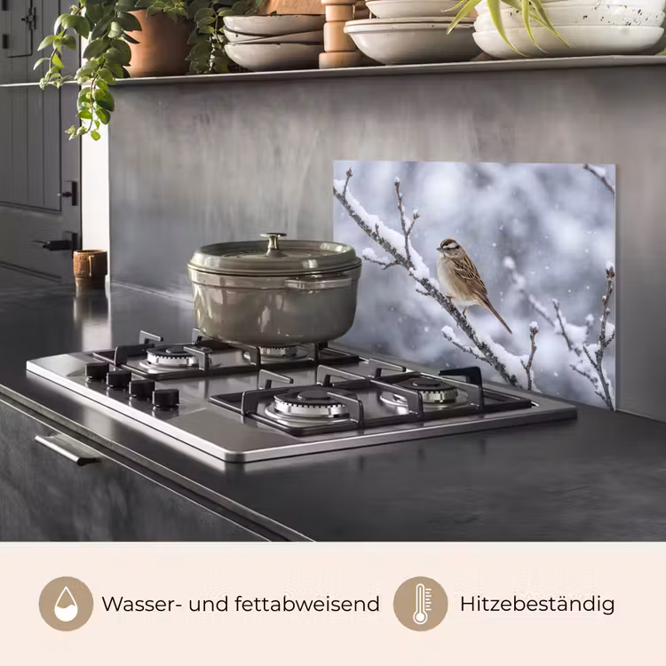 Vogel - Tak - Sneeuw - Winter keuken achterwand spatscherm klein -usp_DE