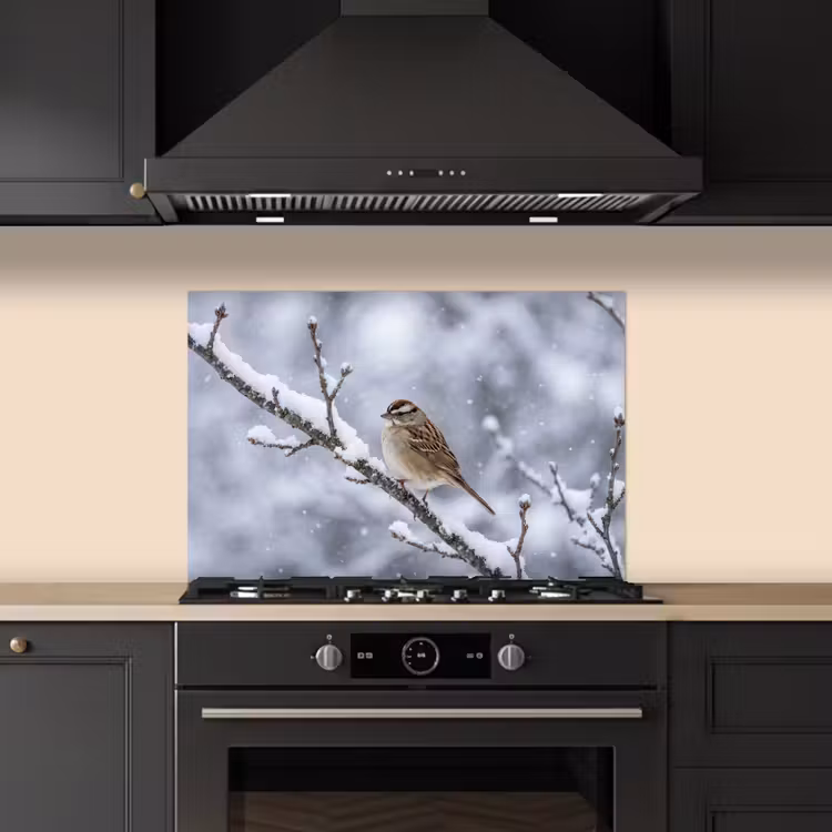 Vogel - Tak - Sneeuw - Winter keuken achterwand spatscherm klein -sfeer1
