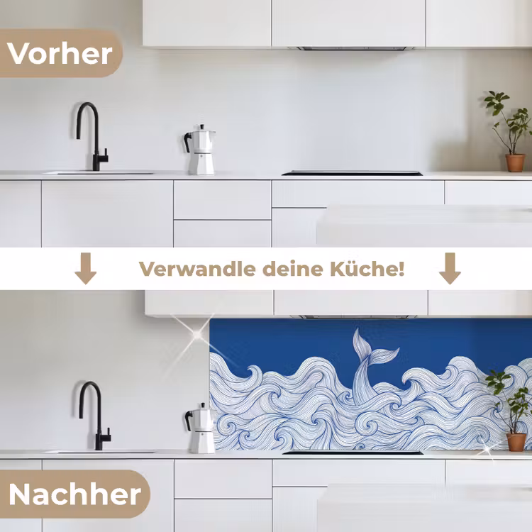 Walvis - Staart - Golven - Lijntekening - Blauw keuken achterwand 2 middel -voor-na_DE