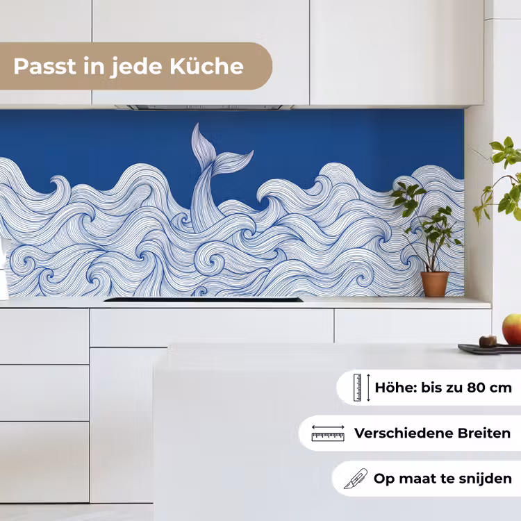 Walvis - Staart - Golven - Lijntekening - Blauw keuken achterwand 2 middel -sfeer4_DE