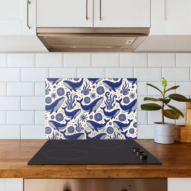 Walvis - Onderwater - Dieren - Abstract - Blauw keuken achterwand spatscherm klein -sfeer2