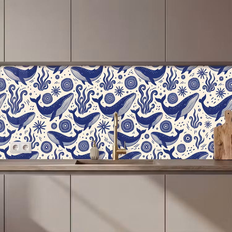 Walvis - Onderwater - Dieren - Abstract - Blauw keuken achterwand 2 middel zz_3dshopping