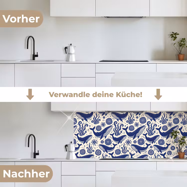 Walvis - Onderwater - Dieren - Abstract - Blauw keuken achterwand 2 middel -voor-na_DE