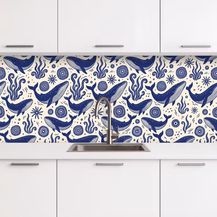 Walvis - Onderwater - Dieren - Abstract - Blauw keuken achterwand 2 middel -3d