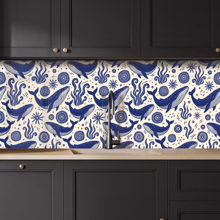 Walvis - Onderwater - Dieren - Abstract - Blauw keuken achterwand 2 middel -sfeer1