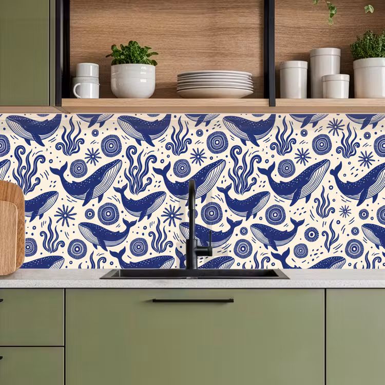 Walvis - Onderwater - Dieren - Abstract - Blauw keuken achterwand 2 middel -sfeer3