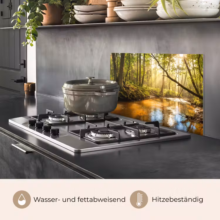 Bos - Beek - Zonlicht - Natuur - Groen keuken achterwand spatscherm klein -usp_DE