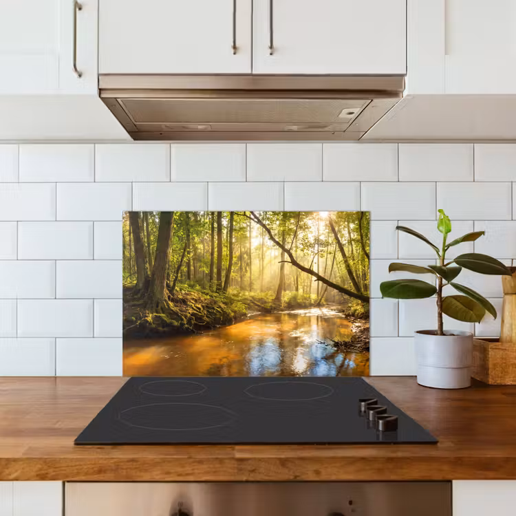 Bos - Beek - Zonlicht - Natuur - Groen keuken achterwand spatscherm klein -sfeer2