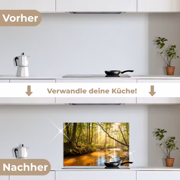 Bos - Beek - Zonlicht - Natuur - Groen keuken achterwand spatscherm klein -voor_na_DE