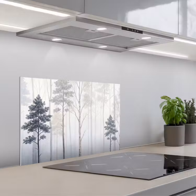 Bos - Bomen - Mist - Natuur - Illustratie - Grijs keuken achterwand spatscherm klein -3d_schuin