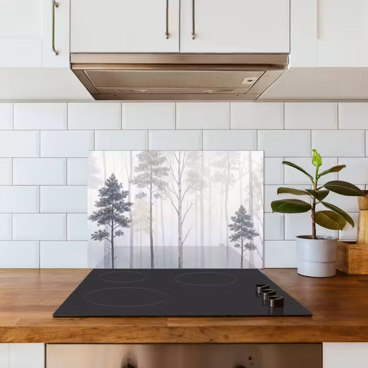 Bos - Bomen - Mist - Natuur - Illustratie - Grijs keuken achterwand spatscherm klein -sfeer2