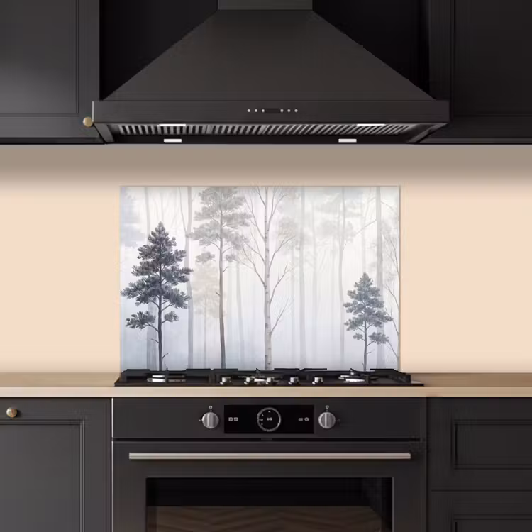 Bos - Bomen - Mist - Natuur - Illustratie - Grijs keuken achterwand spatscherm klein -sfeer1
