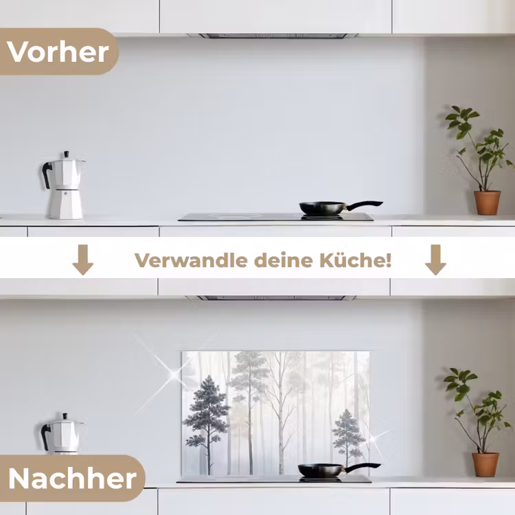 Bos - Bomen - Mist - Natuur - Illustratie - Grijs keuken achterwand spatscherm klein -voor_na_DE
