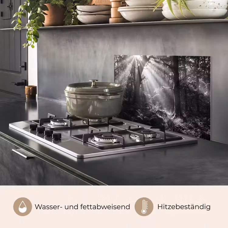 Bos - Lichtstralen - Natuur - Zwart-wit keuken achterwand spatscherm klein -usp_DE