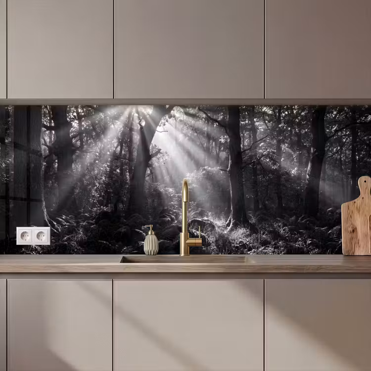 Bos - Lichtstralen - Natuur - Zwart-wit keuken achterwand 2 middel zz_3dshopping