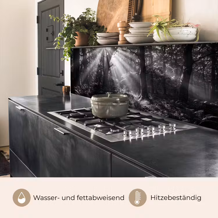 Bos - Lichtstralen - Natuur - Zwart-wit keuken achterwand 2 middel -usp_DE