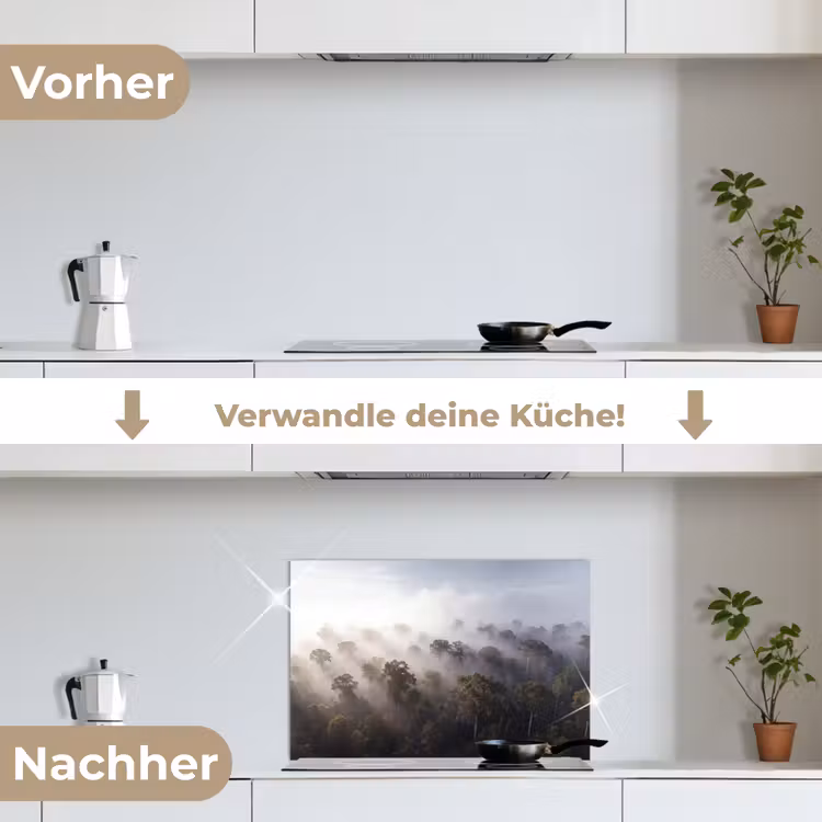 Bos - Mist - Natuur - Groen keuken achterwand spatscherm klein -voor_na_DE