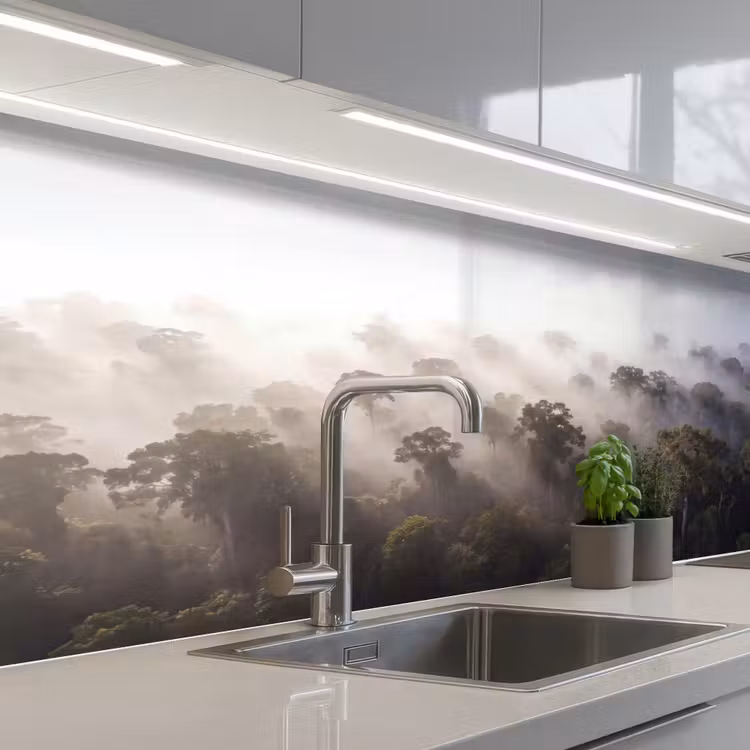 Bos - Mist - Natuur - Groen keuken achterwand 2 middel -3d_schuin