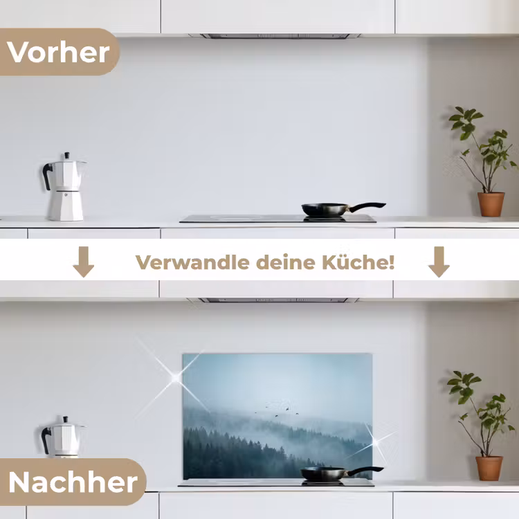 Bos - Mist - Vogels - Natuur - Groen keuken achterwand spatscherm klein -voor_na_DE