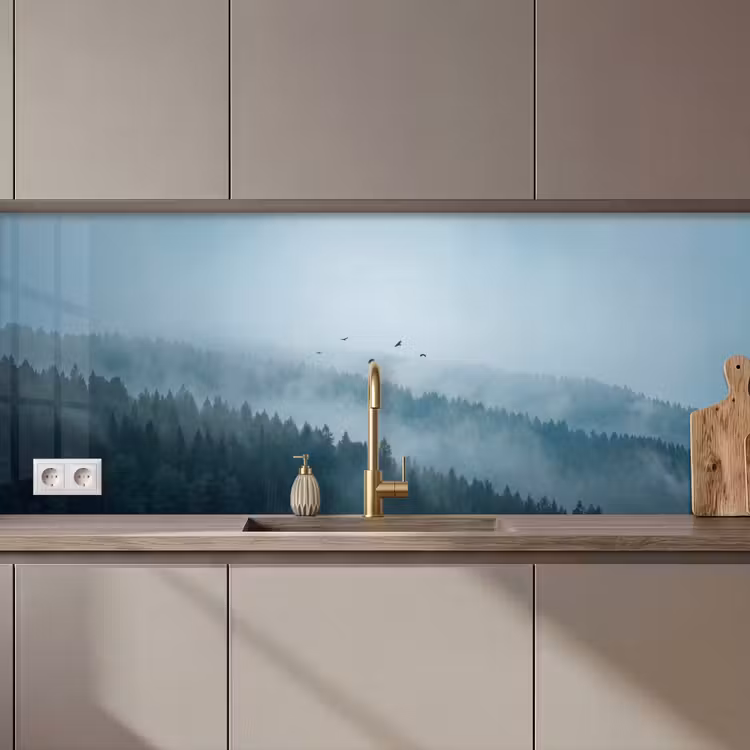 Bos - Mist - Vogels - Natuur - Groen keuken achterwand 2 middel zz_3dshopping