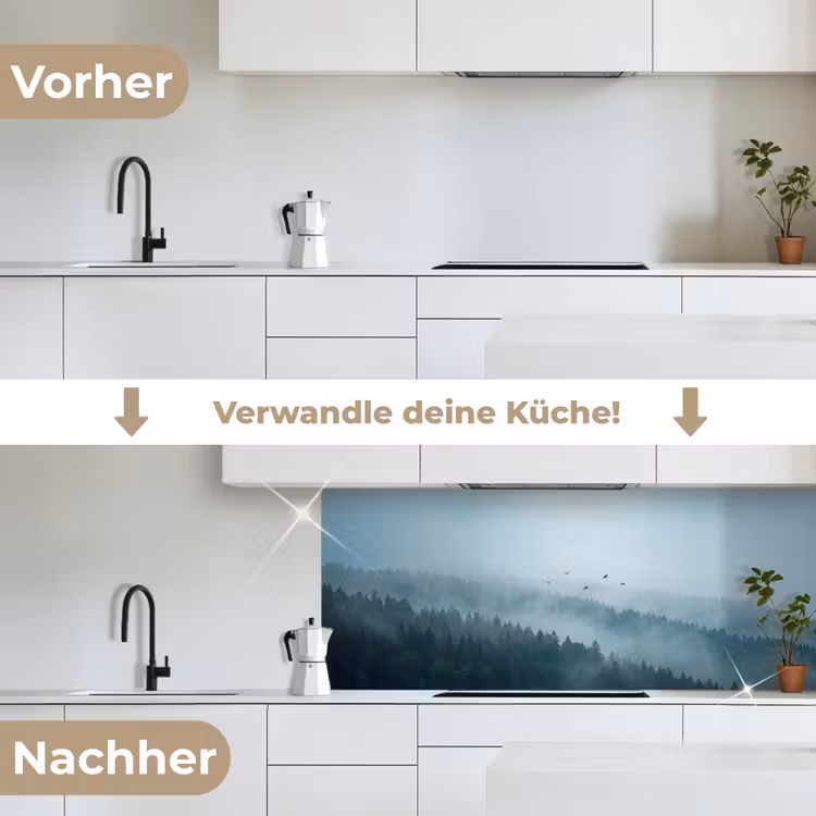 Bos - Mist - Vogels - Natuur - Groen keuken achterwand 2 middel -voor-na_DE