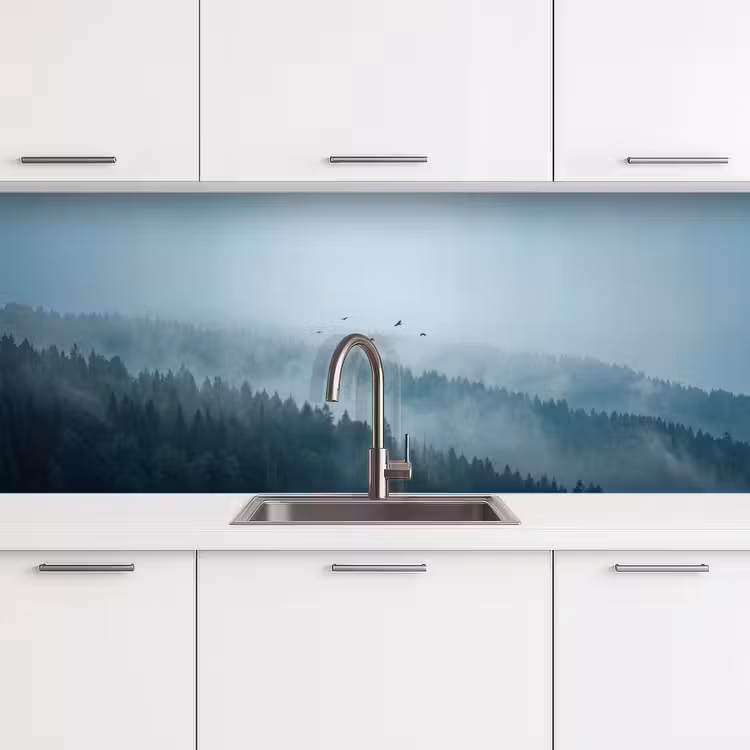 Bos - Mist - Vogels - Natuur - Groen keuken achterwand 2 middel -3d