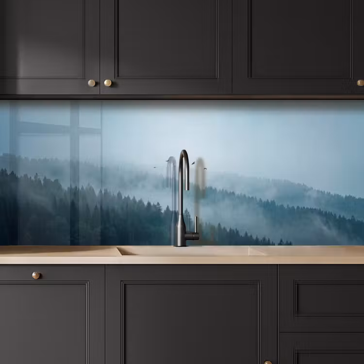 Bos - Mist - Vogels - Natuur - Groen keuken achterwand 2 middel -sfeer1