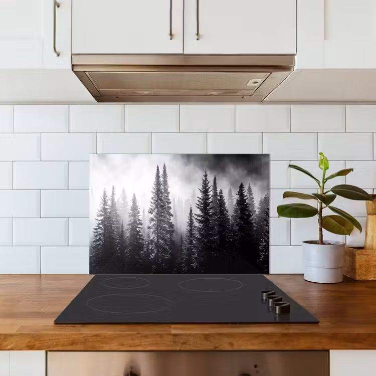 Bos - Mist - Winter - Monochroom - Natuur keuken achterwand spatscherm klein -sfeer2