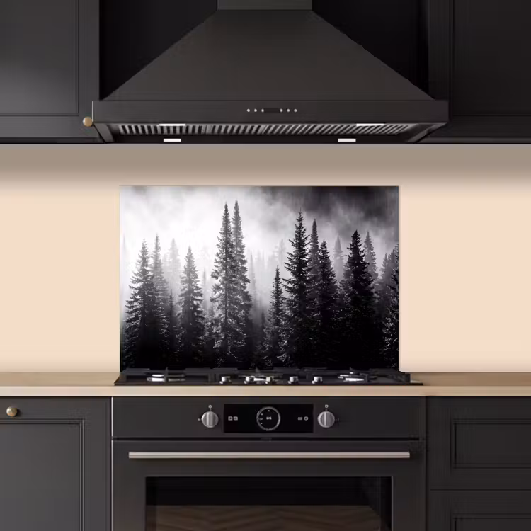 Bos - Mist - Winter - Monochroom - Natuur keuken achterwand spatscherm klein -sfeer1