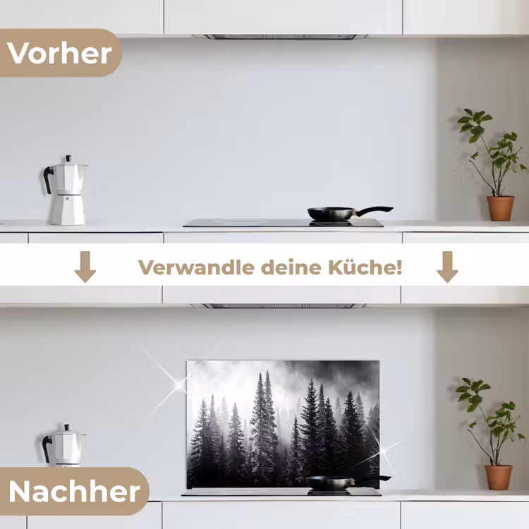 Bos - Mist - Winter - Monochroom - Natuur keuken achterwand spatscherm klein -voor_na_DE