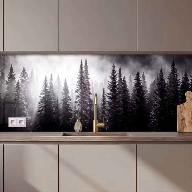 Bos - Mist - Winter - Monochroom - Natuur keuken achterwand 2 middel zz_3dshopping