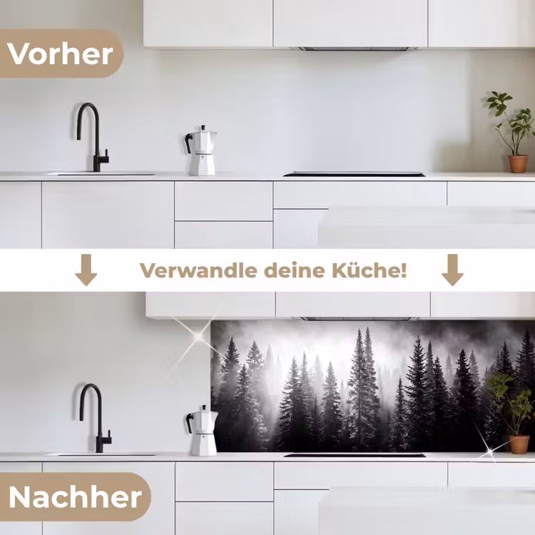 Bos - Mist - Winter - Monochroom - Natuur keuken achterwand 2 middel -voor-na_DE