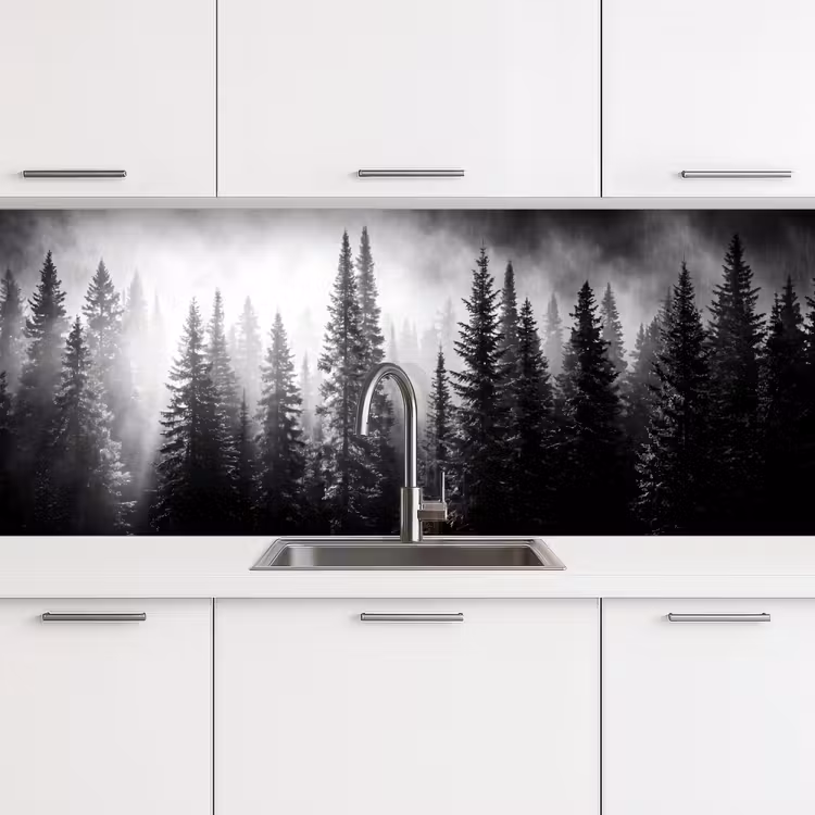 Bos - Mist - Winter - Monochroom - Natuur keuken achterwand 2 middel -3d