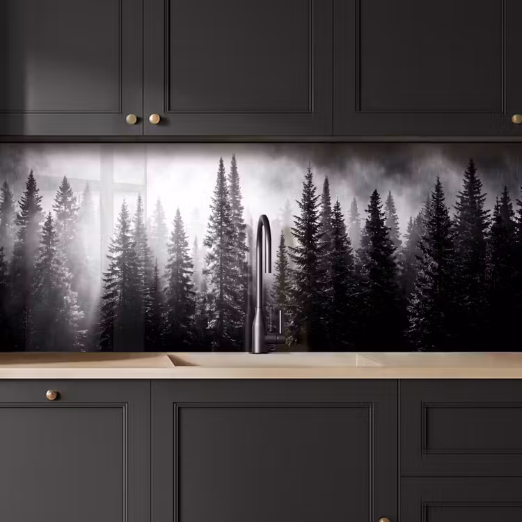 Bos - Mist - Winter - Monochroom - Natuur keuken achterwand 2 middel -sfeer1