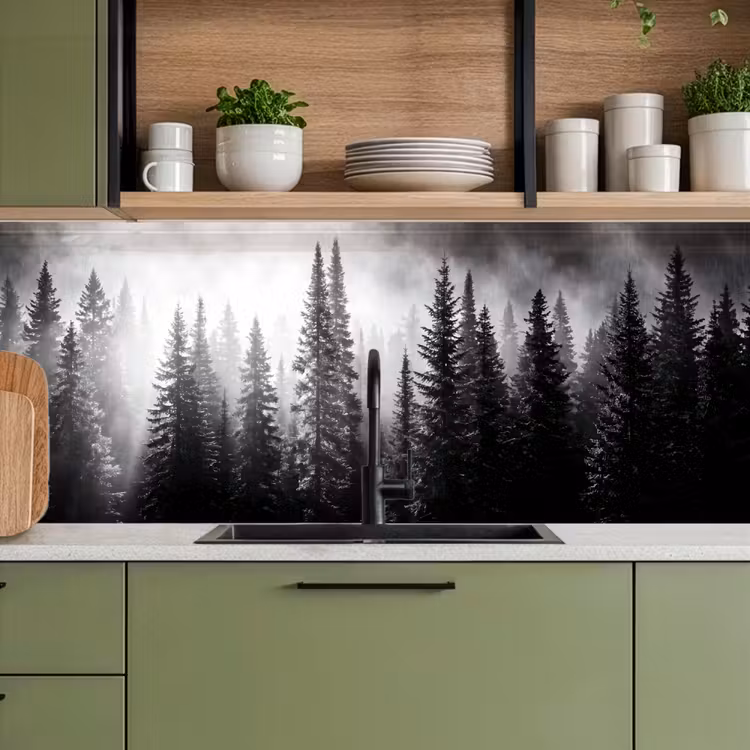 Bos - Mist - Winter - Monochroom - Natuur keuken achterwand 2 middel -sfeer3