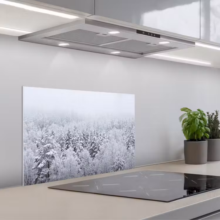 Bos - Sneeuw - Winter - Natuur - Wit keuken achterwand spatscherm klein -3d_schuin