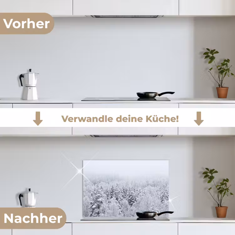 Bos - Sneeuw - Winter - Natuur - Wit keuken achterwand spatscherm klein -voor_na_DE