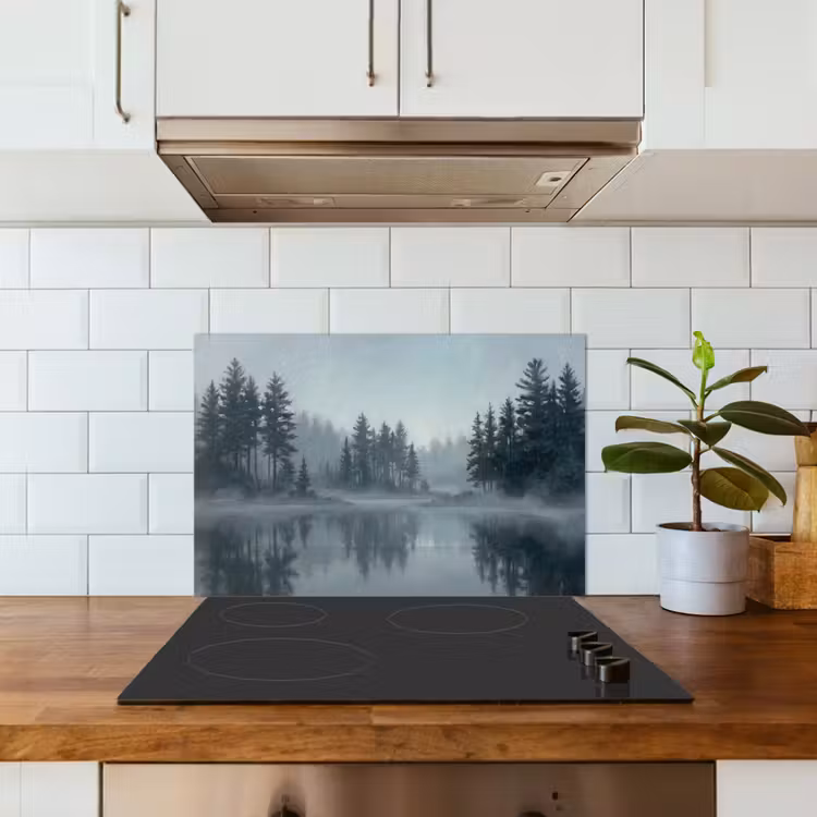 Bos - Meer - Mist - Natuur - Grijs keuken achterwand spatscherm klein -sfeer2