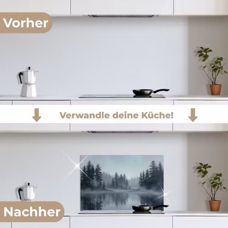 Bos - Meer - Mist - Natuur - Grijs keuken achterwand spatscherm klein -voor_na_DE