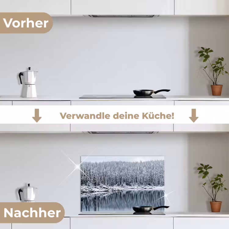 Bos - Reflectie - Meer - Winter - Serene keuken achterwand spatscherm klein -voor_na_DE