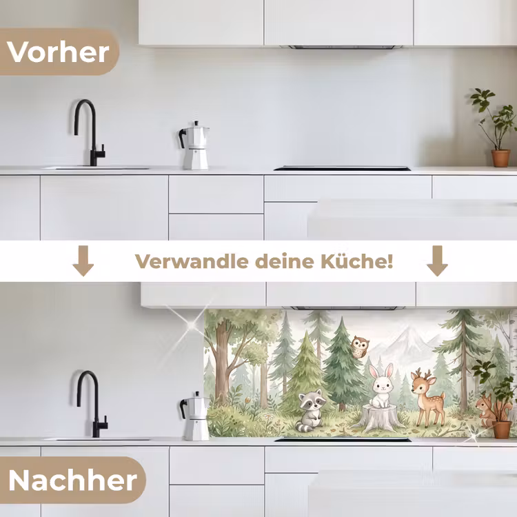 Bos - Dieren - Groen keuken achterwand 2 middel -voor-na_DE