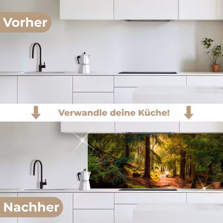 Bos - Pad - Bomen - Groen - Zon - Natuur keuken achterwand 2 middel -voor-na_DE