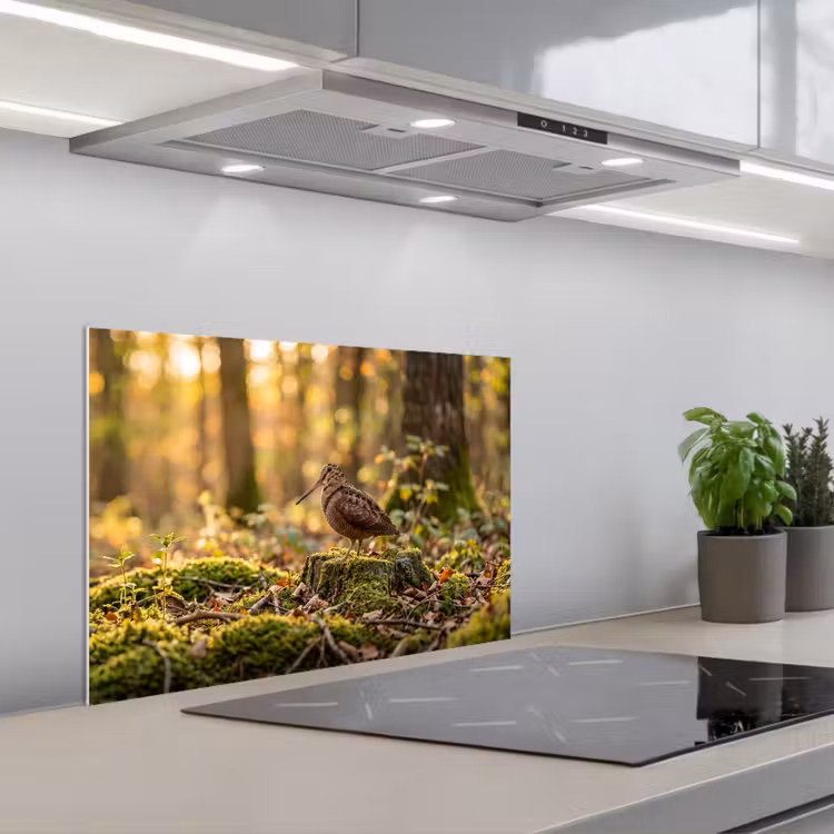 Houtsnip - Bos - Bladeren - Herfst - Gecamoufleerd keuken achterwand spatscherm klein -3d_schuin